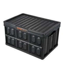 VEVOR Collapsible Storage Bins with Lids, 45L 3 Packs, Folding Plastic Stackable Utility Crates with Handles, Large Heavy Duty Containers for Clothes, Toys, Books, Snack, Shoes, and Grocery Organizing