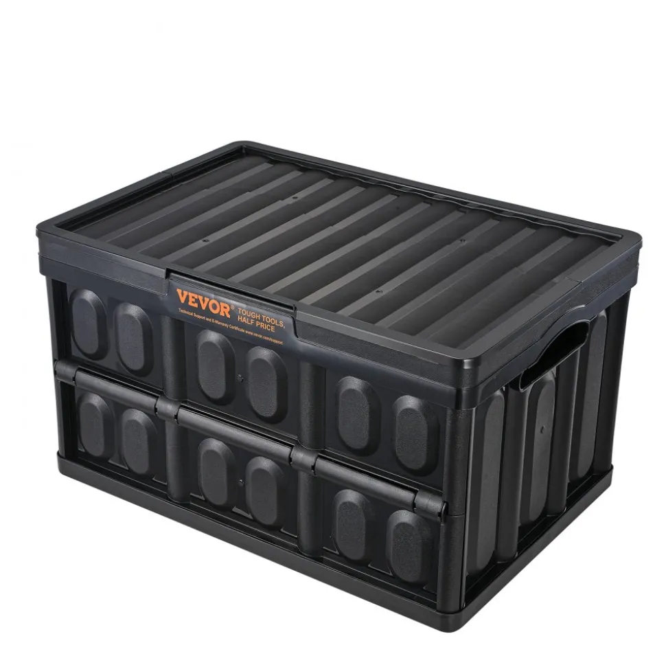 VEVOR Collapsible Storage Bins with Lids, 45L 3 Packs, Folding Plastic Stackable Utility Crates with Handles, Large Heavy Duty Containers for Clothes, Toys, Books, Snack, Shoes, and Grocery Organizing