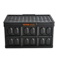 VEVOR Collapsible Storage Bins with Lids, 45L 3 Packs, Folding Plastic Stackable Utility Crates with Handles, Large Heavy Duty Containers for Clothes, Toys, Books, Snack, Shoes, and Grocery Organizing