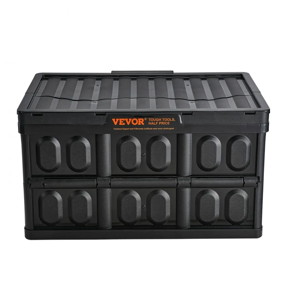 VEVOR Collapsible Storage Bins with Lids, 45L 3 Packs, Folding Plastic Stackable Utility Crates with Handles, Large Heavy Duty Containers for Clothes, Toys, Books, Snack, Shoes, and Grocery Organizing