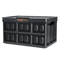 VEVOR Collapsible Storage Bins with Lids, 45L 3 Packs, Folding Plastic Stackable Utility Crates with Handles, Large Heavy Duty Containers for Clothes, Toys, Books, Snack, Shoes, and Grocery Organizing