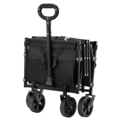 VEVOR Collapsible Wagon Carts, 120L & 225LBS Folding Wagons with All-Terrain Wheels, Heavy Duty Outdoor Utility Cart with Adjustable Handle, Portable Camping Cart for Beach Grocery Garden Black