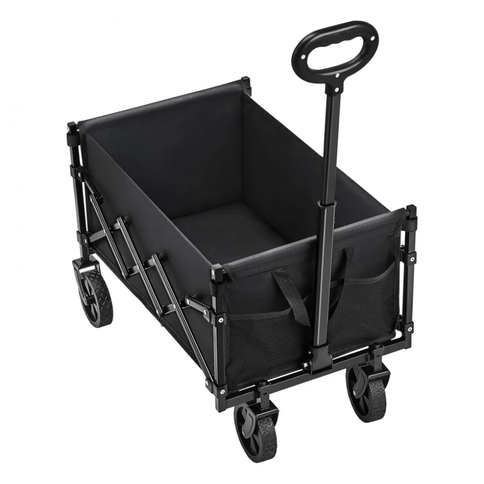 VEVOR Collapsible Wagon Carts, 120L & 225LBS Folding Wagons with All-Terrain Wheels, Heavy Duty Outdoor Utility Cart with Adjustable Handle, Portable Camping Cart for Beach Grocery Garden Black