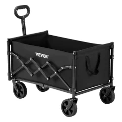 VEVOR Collapsible Wagon Carts, 120L & 225LBS Folding Wagons with All-Terrain Wheels, Heavy Duty Outdoor Utility Cart with Adjustable Handle, Portable Camping Cart for Beach Grocery Garden Black