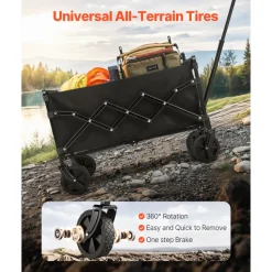 VEVOR Collapsible Wagon Carts, 120L & 225LBS Folding Wagons with All-Terrain Wheels, Heavy Duty Outdoor Utility Cart with Adjustable Handle, Portable Camping Cart for Beach Grocery Garden Black