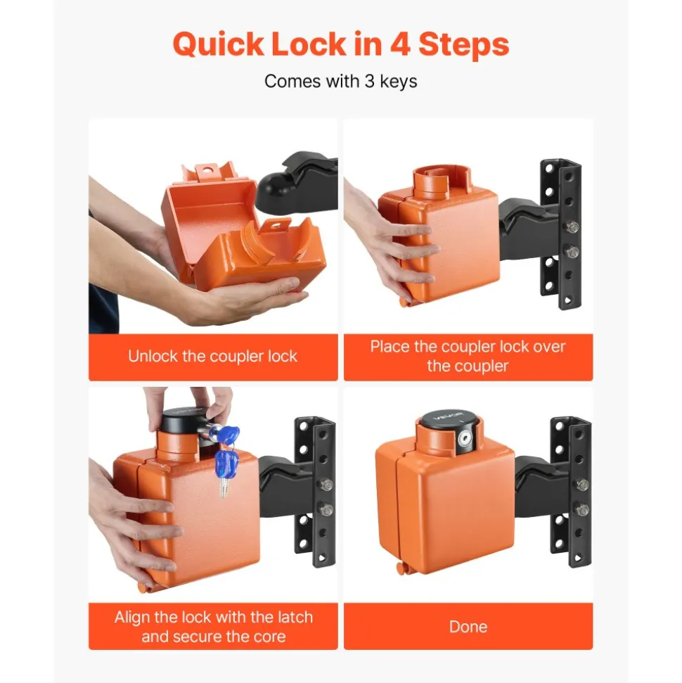 VEVOR Collar Coupler Lock, Fits 2 & 2-5/16-Inch Demco Cast Head Couplers, Trailer Hitch Lock with 3 Keys Secures Security Chains, Rust-resistant, Anti-Theft RV Trailer Locks for RV, Trailer, Boat