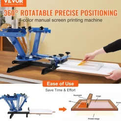 VEVOR 4 Color 1 Station Screen Printing Machine, 21.2x17.7in / 54x45cm Screen Printing Press 360° Rotable Silk, Double-Layer Positioning Pallet for T-Shirt DIY Printing