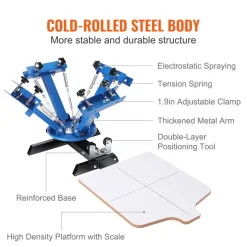 VEVOR 4 Color 1 Station Screen Printing Machine, 21.2x17.7in / 54x45cm Screen Printing Press 360° Rotable Silk, Double-Layer Positioning Pallet for T-Shirt DIY Printing