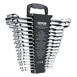 VEVOR Combination Wrench Set, 16-Piece Ratcheting Wrench Set with Organizer Rack, Cr-V Steel Wrench Set Metric 8 mm to 24 mm, Ideal for General Household, Garage, Workshop, Auto Repairs, Emergency