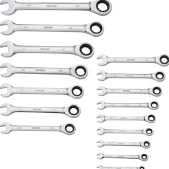 VEVOR Combination Wrench Set, 16-Piece Ratcheting Wrench Set with Organizer Rack, Cr-V Steel Wrench Set Metric 8 mm to 24 mm, Ideal for General Household, Garage, Workshop, Auto Repairs, Emergency