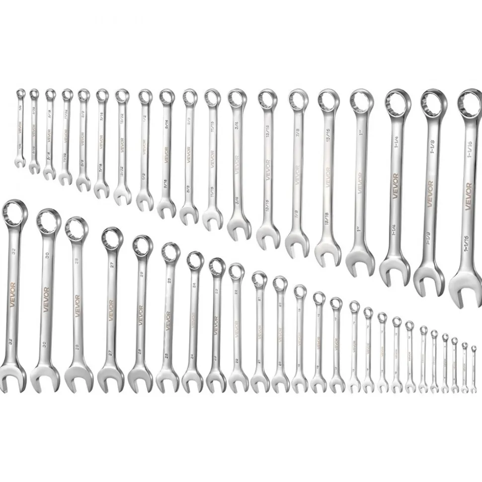 VEVOR Combination Wrench Set, 44-Piece SAE and Metric, 12-Point Box End and 15° Angled Open End Combination Wrenches with Roll Up Pouch, Carbon Steel, for General Household and Automotive Repairs