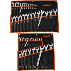 VEVOR Combination Wrench Set, 44-Piece SAE and Metric, 12-Point Box End and 15° Angled Open End Combination Wrenches with Roll Up Pouch, Carbon Steel, for General Household and Automotive Repairs