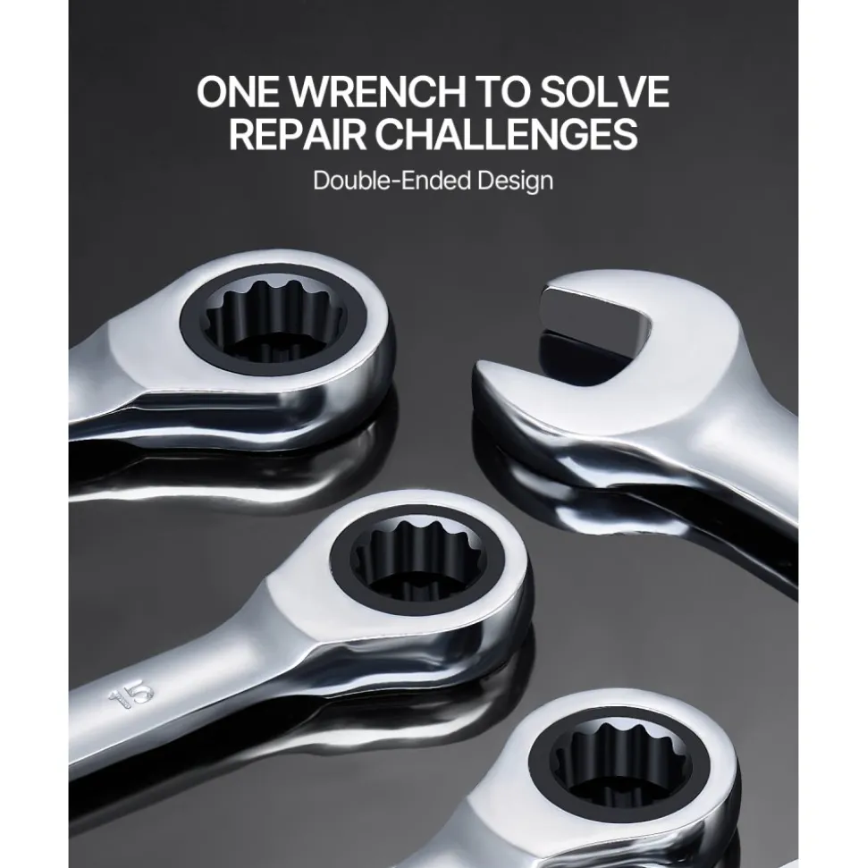 VEVOR Combination Wrench Set, 30-Piece Ratcheting Wrench Set with Organizer Rack, Cr-V Steel Wrench Set SAE 1/4" to 1", Metric 8 mm to 24 mm, Ideal for General Household, Garage, Workshop, Emergency