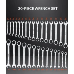VEVOR Combination Wrench Set, 30-Piece Ratcheting Wrench Set with Organizer Rack, Cr-V Steel Wrench Set SAE 1/4