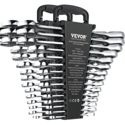 VEVOR Combination Wrench Set, 30-Piece Ratcheting Wrench Set with Organizer Rack, Cr-V Steel Wrench Set SAE 1/4