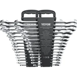 VEVOR Combination Wrench Set, 30-Piece Ratcheting Wrench Set with Organizer Rack, Cr-V Steel Wrench Set SAE 1/4