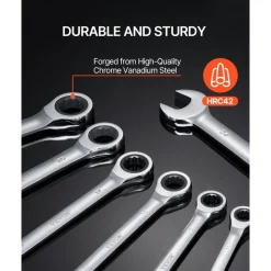 VEVOR Combination Wrench Set, 30-Piece Ratcheting Wrench Set with Organizer Rack, Cr-V Steel Wrench Set SAE 1/4