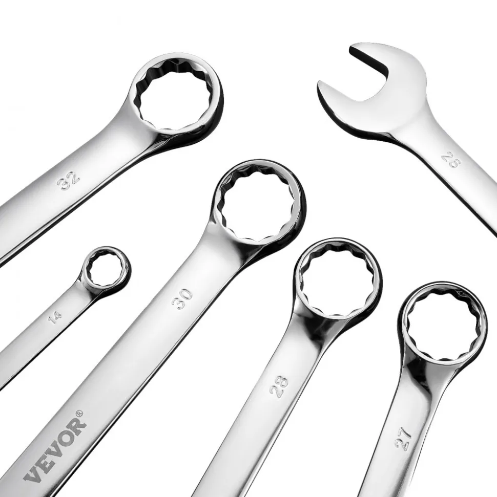 VEVOR Combination Wrench Set, 25-Piece Open End Wrench Set with Roll-up Pouch, Carbon Steel Wrench Set Metric 6 mm to 32 mm, Ideal for General Household, Garage, Workshop, Auto Repairs, Emergency