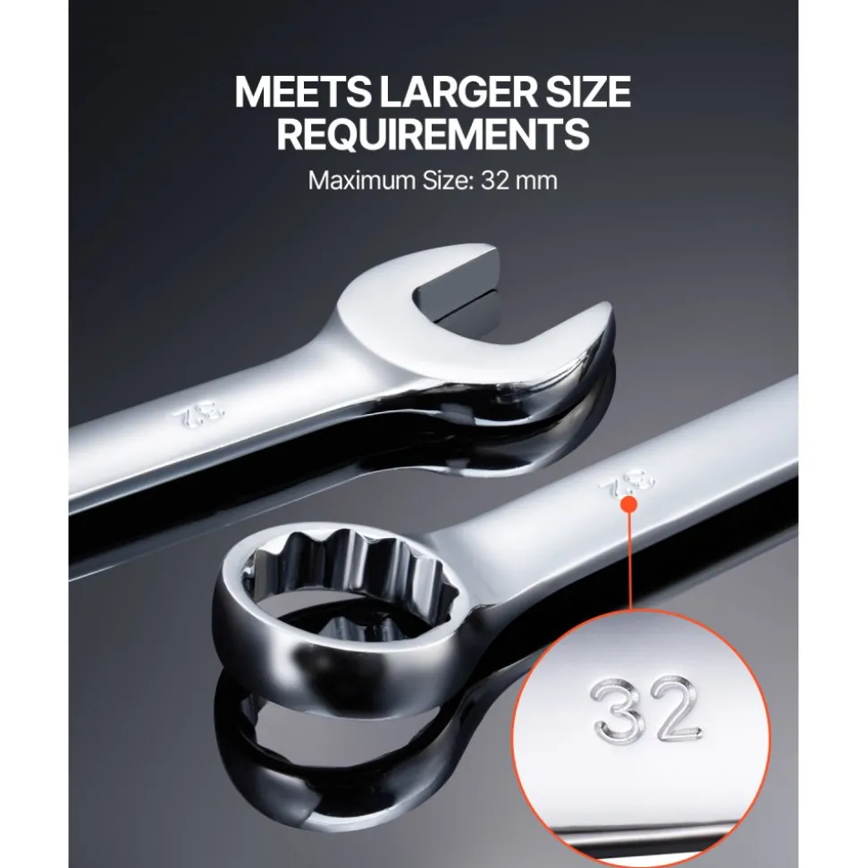 VEVOR Combination Wrench Set, 25-Piece Open End Wrench Set with Roll-up Pouch, Carbon Steel Wrench Set Metric 6 mm to 32 mm, Ideal for General Household, Garage, Workshop, Auto Repairs, Emergency