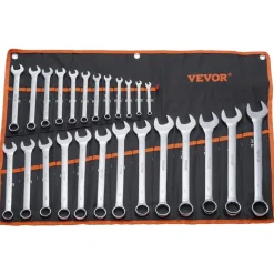 VEVOR Combination Wrench Set, 25-Piece Open End Wrench Set with Roll-up Pouch, Carbon Steel Wrench Set Metric 6 mm to 32 mm, Ideal for General Household, Garage, Workshop, Auto Repairs, Emergency