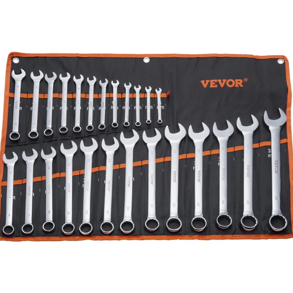VEVOR Combination Wrench Set, 25-Piece Open End Wrench Set with Roll-up Pouch, Carbon Steel Wrench Set Metric 6 mm to 32 mm, Ideal for General Household, Garage, Workshop, Auto Repairs, Emergency