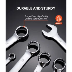 VEVOR Combination Wrench Set, 25-Piece Open End Wrench Set with Roll-up Pouch, Carbon Steel Wrench Set Metric 6 mm to 32 mm, Ideal for General Household, Garage, Workshop, Auto Repairs, Emergency