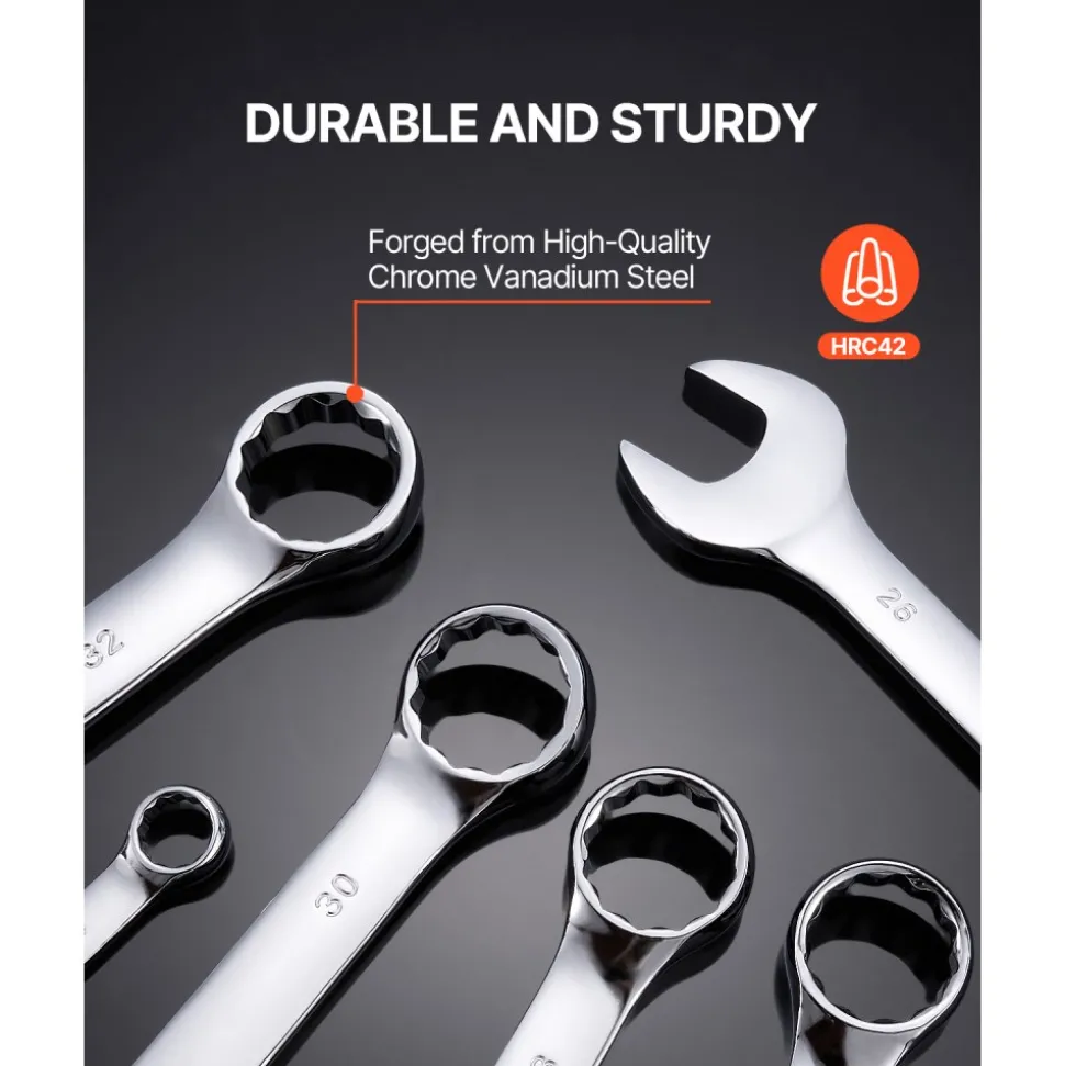 VEVOR Combination Wrench Set, 25-Piece Open End Wrench Set with Roll-up Pouch, Carbon Steel Wrench Set Metric 6 mm to 32 mm, Ideal for General Household, Garage, Workshop, Auto Repairs, Emergency