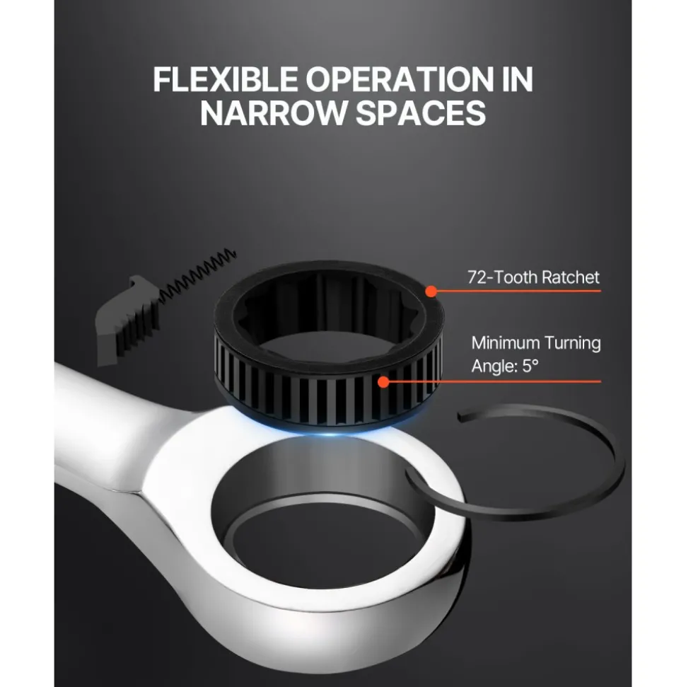 VEVOR Combination Wrench Set, 8-Piece Ratcheting Wrench Set with Organizer Rack, Cr-V Steel Wrench Set Metric 8 mm to 19 mm, Ideal for General Household, Garage, Workshop, Auto Repairs, Emergency