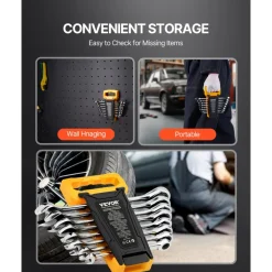 VEVOR Combination Wrench Set, 8-Piece Ratcheting Wrench Set with Organizer Rack, Cr-V Steel Wrench Set Metric 8 mm to 19 mm, Ideal for General Household, Garage, Workshop, Auto Repairs, Emergency