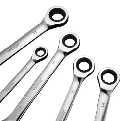 VEVOR Combination Wrench Set, 8-Piece Ratcheting Wrench Set with Organizer Rack, Cr-V Steel Wrench Set Metric 8 mm to 19 mm, Ideal for General Household, Garage, Workshop, Auto Repairs, Emergency