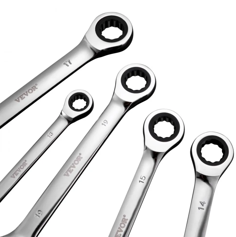 VEVOR Combination Wrench Set, 8-Piece Ratcheting Wrench Set with Organizer Rack, Cr-V Steel Wrench Set Metric 8 mm to 19 mm, Ideal for General Household, Garage, Workshop, Auto Repairs, Emergency