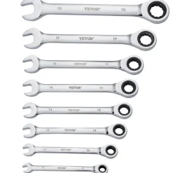 VEVOR Combination Wrench Set, 8-Piece Ratcheting Wrench Set with Organizer Rack, Cr-V Steel Wrench Set Metric 8 mm to 19 mm, Ideal for General Household, Garage, Workshop, Auto Repairs, Emergency