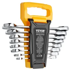 VEVOR Combination Wrench Set, 8-Piece Ratcheting Wrench Set with Organizer Rack, Cr-V Steel Wrench Set Metric 8 mm to 19 mm, Ideal for General Household, Garage, Workshop, Auto Repairs, Emergency