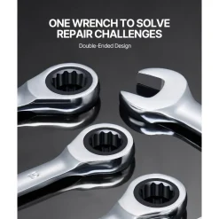 VEVOR Combination Wrench Set, 8-Piece Ratcheting Wrench Set with Organizer Rack, Cr-V Steel Wrench Set Metric 8 mm to 19 mm, Ideal for General Household, Garage, Workshop, Auto Repairs, Emergency
