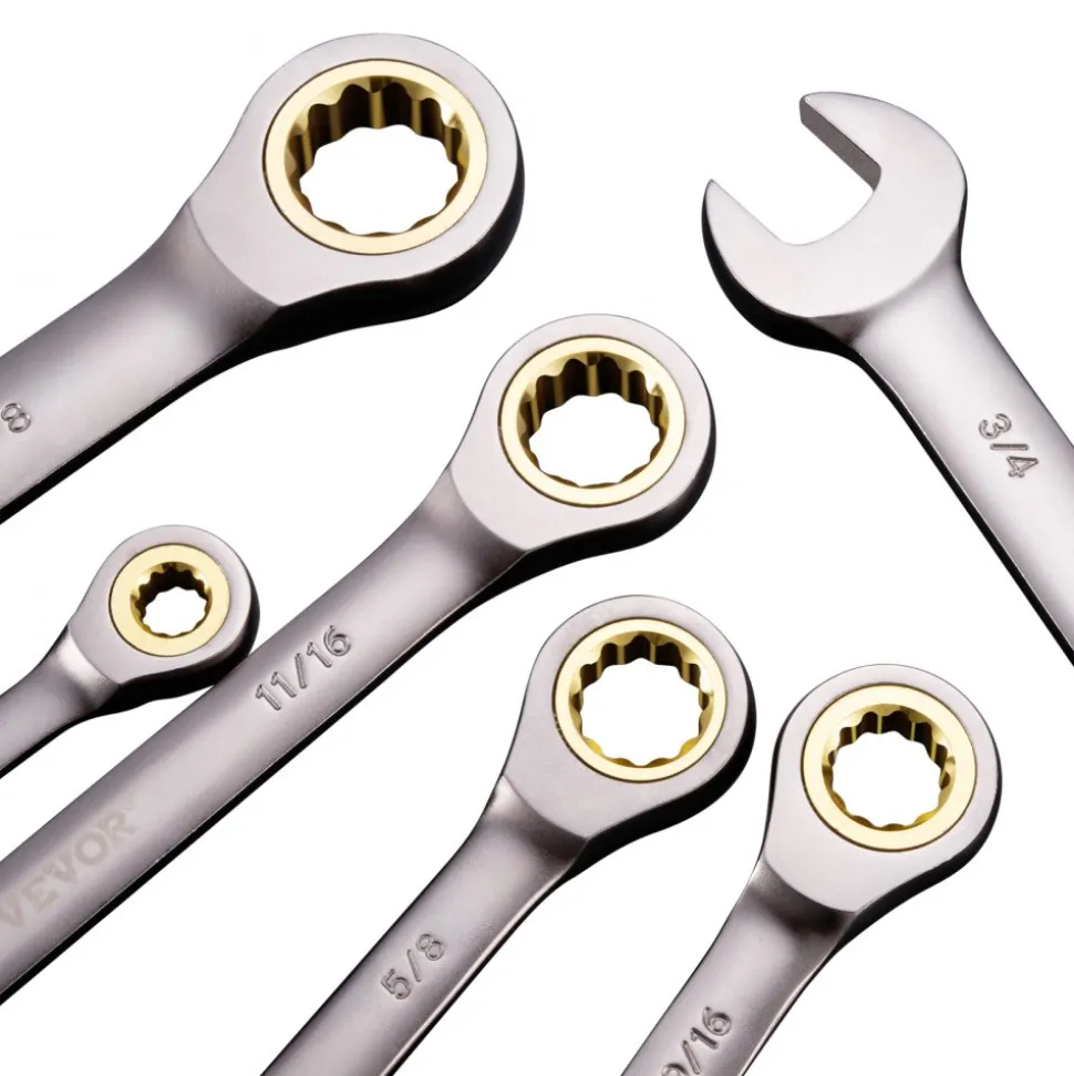 VEVOR Combination Wrench Set, 24-Piece Ratcheting Wrench Set with Organizer Rack, Cr-V Steel Wrench Set SAE 1/4" to 7/8", Metric 8 mm to 19 mm, Ideal for General Household, Auto Repairs, Emergency