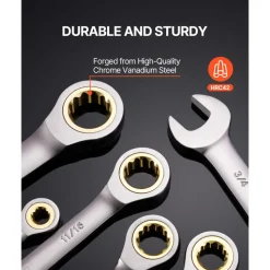 VEVOR Combination Wrench Set, 24-Piece Ratcheting Wrench Set with Organizer Rack, Cr-V Steel Wrench Set SAE 1/4