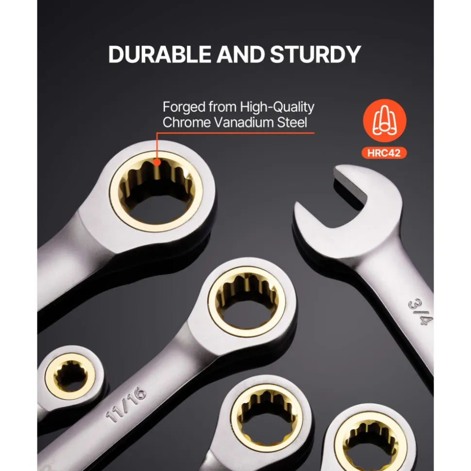 VEVOR Combination Wrench Set, 24-Piece Ratcheting Wrench Set with Organizer Rack, Cr-V Steel Wrench Set SAE 1/4" to 7/8", Metric 8 mm to 19 mm, Ideal for General Household, Auto Repairs, Emergency