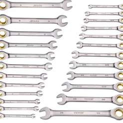 VEVOR Combination Wrench Set, 24-Piece Ratcheting Wrench Set with Organizer Rack, Cr-V Steel Wrench Set SAE 1/4