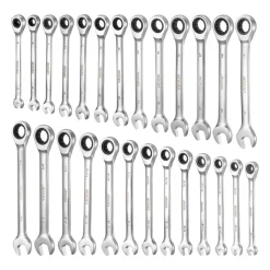 VEVOR Combination Wrench Set, 26-Piece SAE and Metric, 72 Teeth, Cr-V Steel Ratcheting Wrench Set, with Rack Organizer, Open End, Clear Size Labels, for General Household, Automotive Repairs, Silver