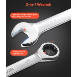 VEVOR Combination Wrench Set, 16-Piece SAE Sizes, 72 Teeth, Cr-V Steel Ratcheting Wrench Set, with Roll Up Pouch, Open End, Clear Size Labels, for General Household and Automotive Repairs, Silver