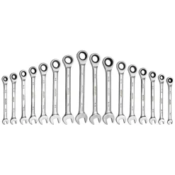 VEVOR Combination Wrench Set, 16-Piece SAE Sizes, 72 Teeth, Cr-V Steel Ratcheting Wrench Set, with Roll Up Pouch, Open End, Clear Size Labels, for General Household and Automotive Repairs, Silver