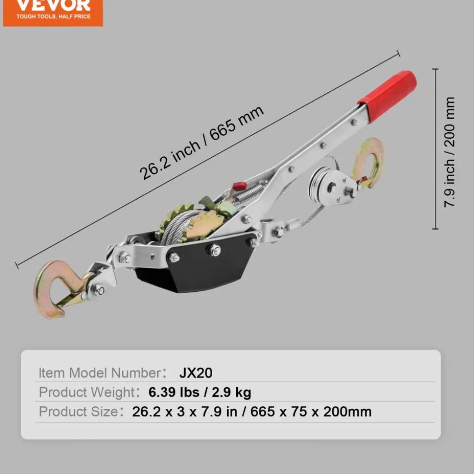 VEVOR Come Along Winch, 2 Ton (4,409 lbs) Pulling Capacity, 12 ft Steel Cable, 2 Hooks, Heavy Duty Ratchet Power Puller Tool with Dual Gears, Automotive Hoist Cable Puller Ideal for Vehicle Rescue