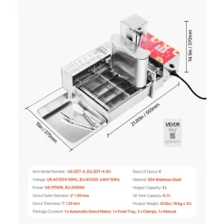 VEVOR Commercial Automatic Donuts Machine, 4 Rows Donuts Making Equipment, 240 pcs/hour Electric High Power Doughnut Maker, Stainless Steel Frying Auto Fryer, with Intelligent Control