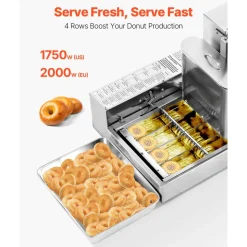 VEVOR Commercial Automatic Donuts Machine, 4 Rows Donuts Making Equipment, 240 pcs/hour Electric High Power Doughnut Maker, Stainless Steel Frying Auto Fryer, with Intelligent Control