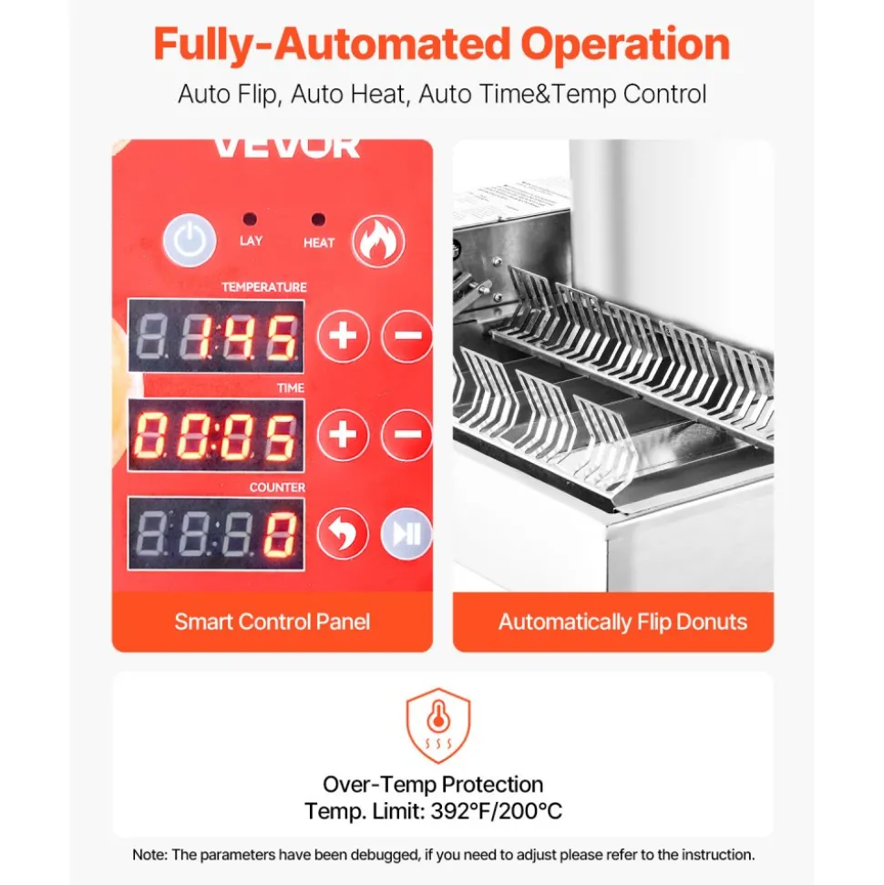 VEVOR Commercial Automatic Donuts Machine, 6 Rows Donuts Making Equipment, 360 pcs/hour Electric High Power Doughnut Maker, Stainless Steel Frying Auto Fryer, with Intelligent Control
