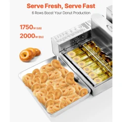 VEVOR Commercial Automatic Donuts Machine, 6 Rows Donuts Making Equipment, 360 pcs/hour Electric High Power Doughnut Maker, Stainless Steel Frying Auto Fryer, with Intelligent Control
