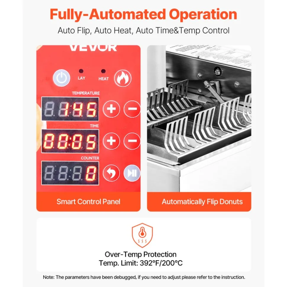 VEVOR Commercial Automatic Donuts Machine, 4 Rows Donuts Making Equipment, 240 pcs/hour Electric High Power Doughnut Maker, Stainless Steel Frying Auto Fryer, with Intelligent Control