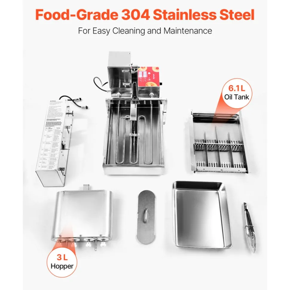 VEVOR Commercial Automatic Donuts Machine, 4 Rows Donuts Making Equipment, 240 pcs/hour Electric High Power Doughnut Maker, Stainless Steel Frying Auto Fryer, with Intelligent Control