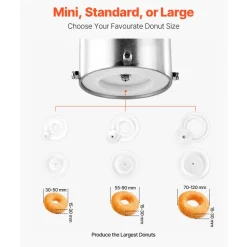 VEVOR Commercial Automatic Donuts Machine, Single Row Donuts Making Equipment, 90 pcs/hour Electric High Power Doughnut Maker, Stainless Steel Frying Auto Fryer, with 3 Size Molds, Auto Counting