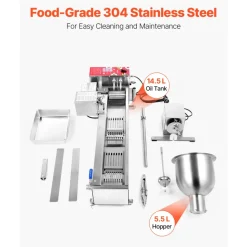 VEVOR Commercial Automatic Donuts Machine, Single Row Donuts Making Equipment, 90 pcs/hour Electric High Power Doughnut Maker, Stainless Steel Frying Auto Fryer, with 3 Size Molds, Auto Counting